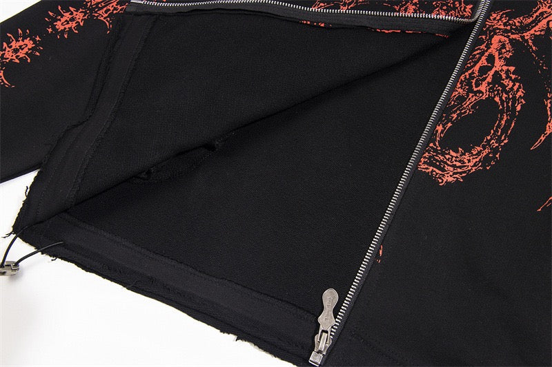 Omirad Gothic Dragon Graphic Zip-Up Hoodie
