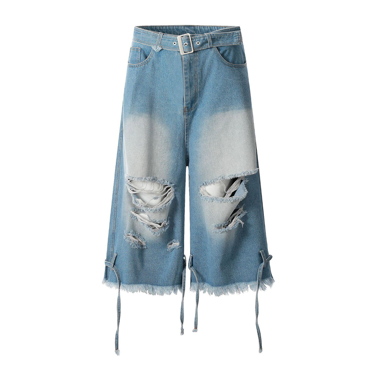 Omirad Distressed Belted Denim Jorts