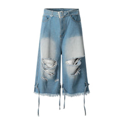 Omirad Distressed Belted Denim Jorts