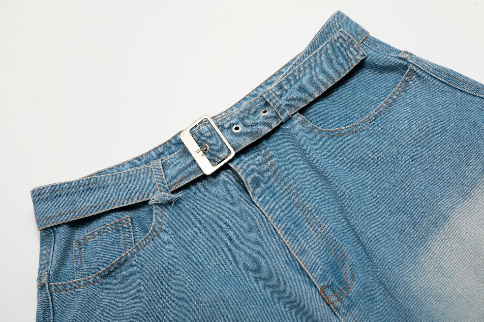 Omirad Distressed Belted Denim Jorts