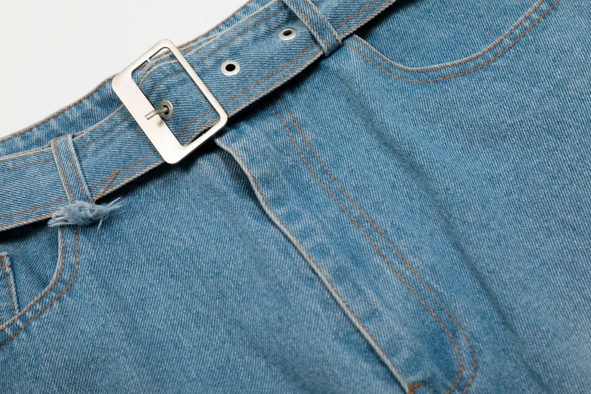 Omirad Distressed Belted Denim Jorts