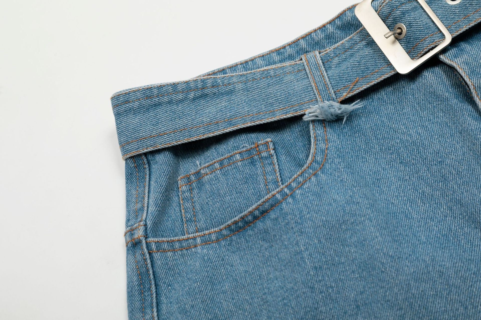 Omirad Distressed Belted Denim Jorts