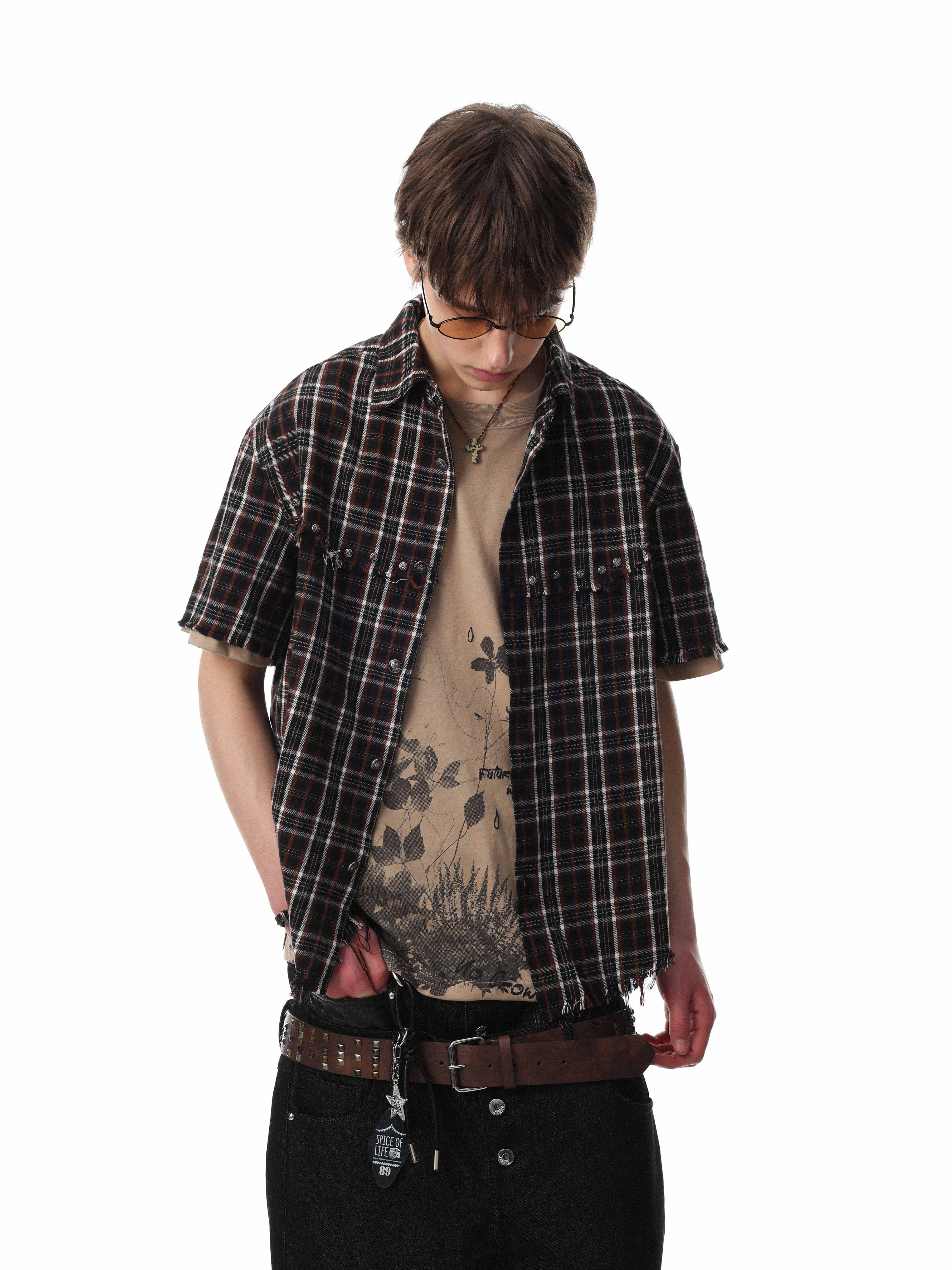 Omirad “Distressed Plaid Short Sleeve Shirt”