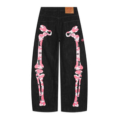 Omirad Skeleton Graphic Wide-Leg Denim Pants
