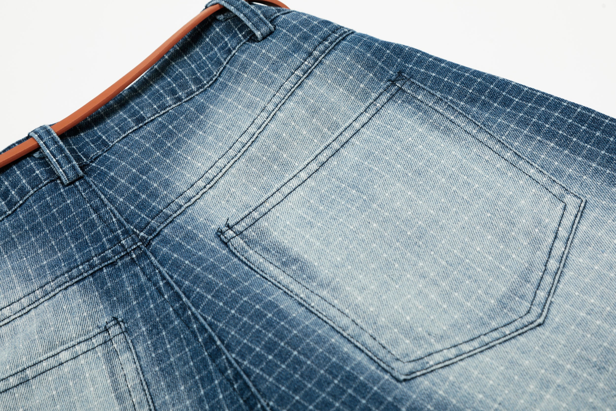 Omirad Washed Grid Denim Shorts