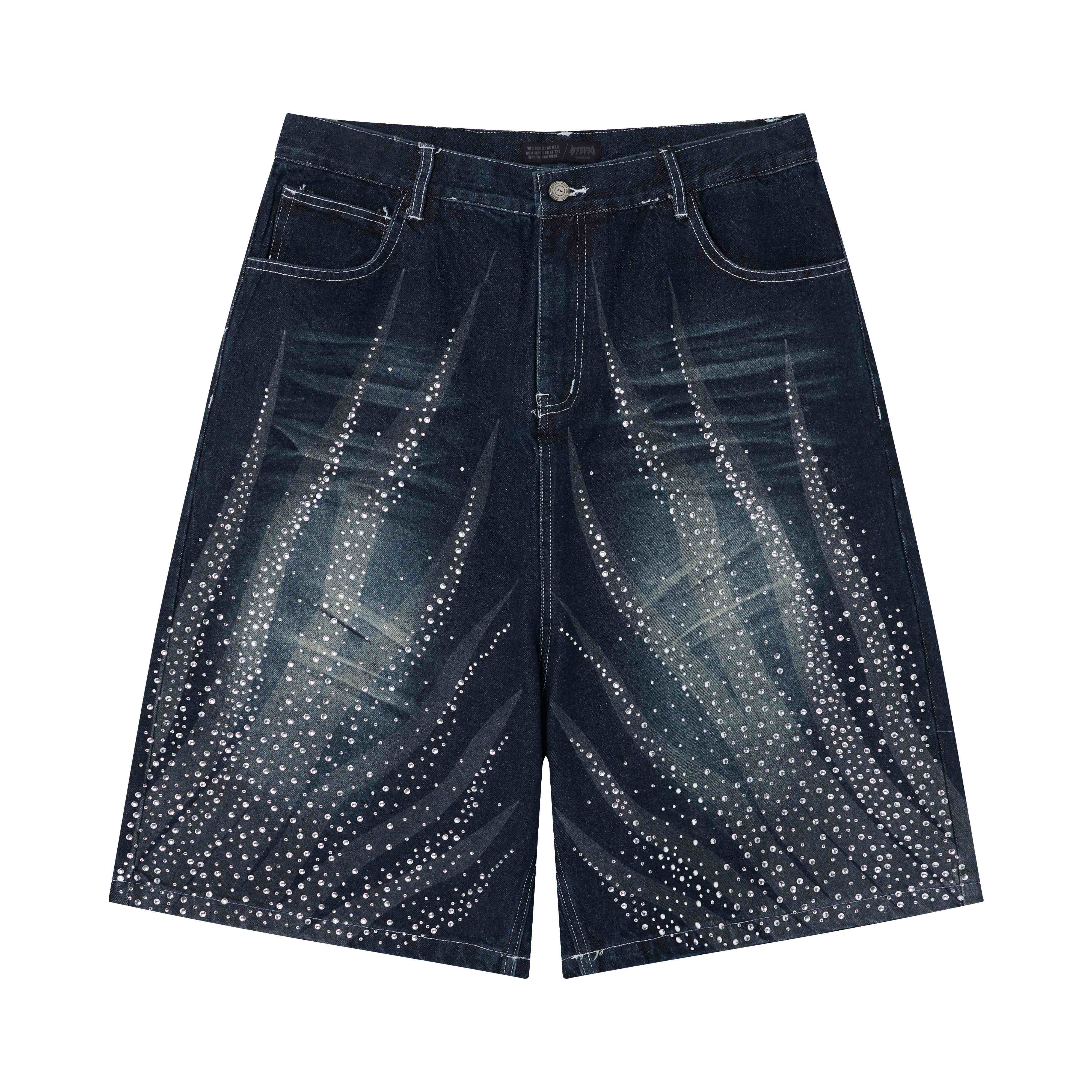 Omirad Rhinestone Wash Denim Shorts