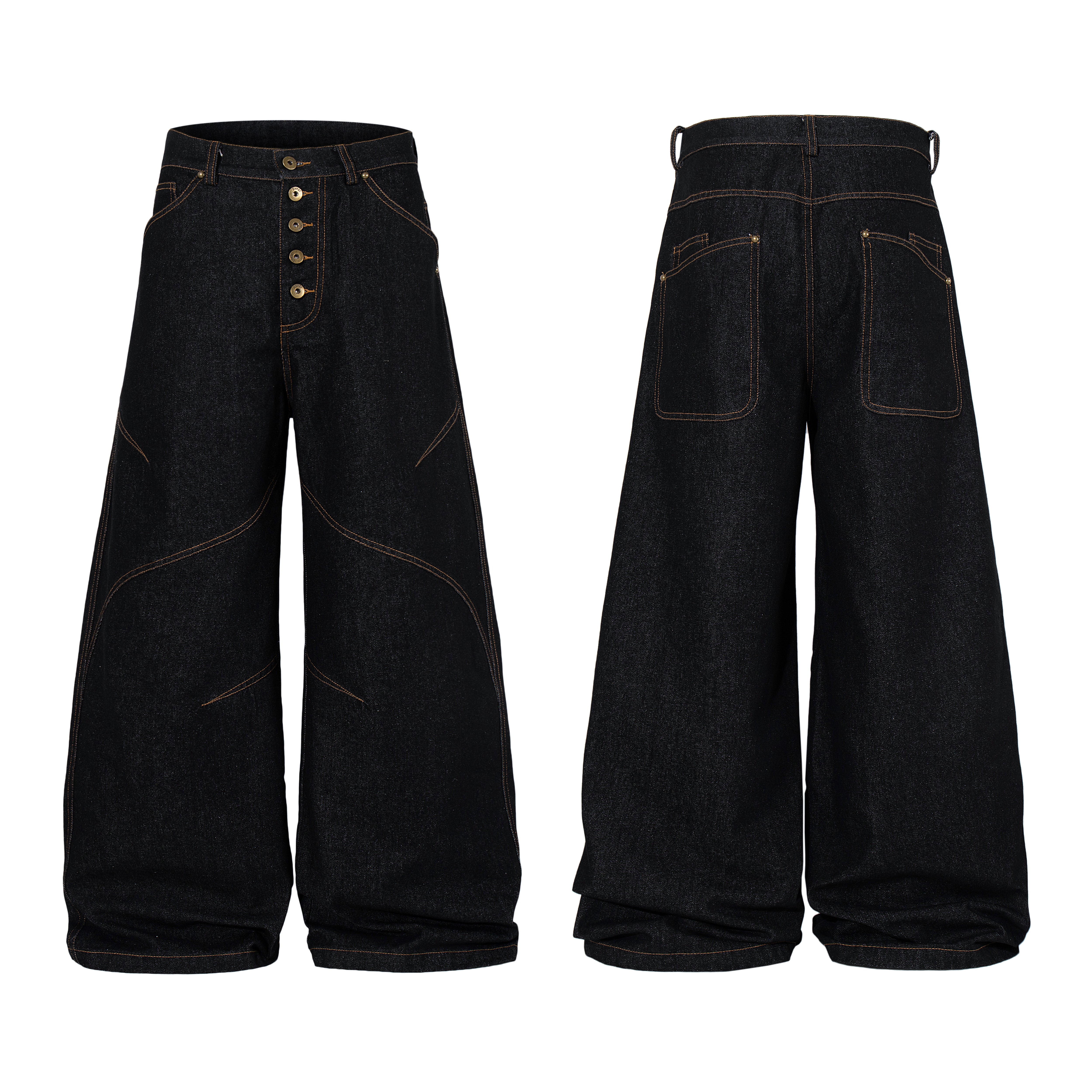 Omirad Curved Panel Wide Leg Denim Pants