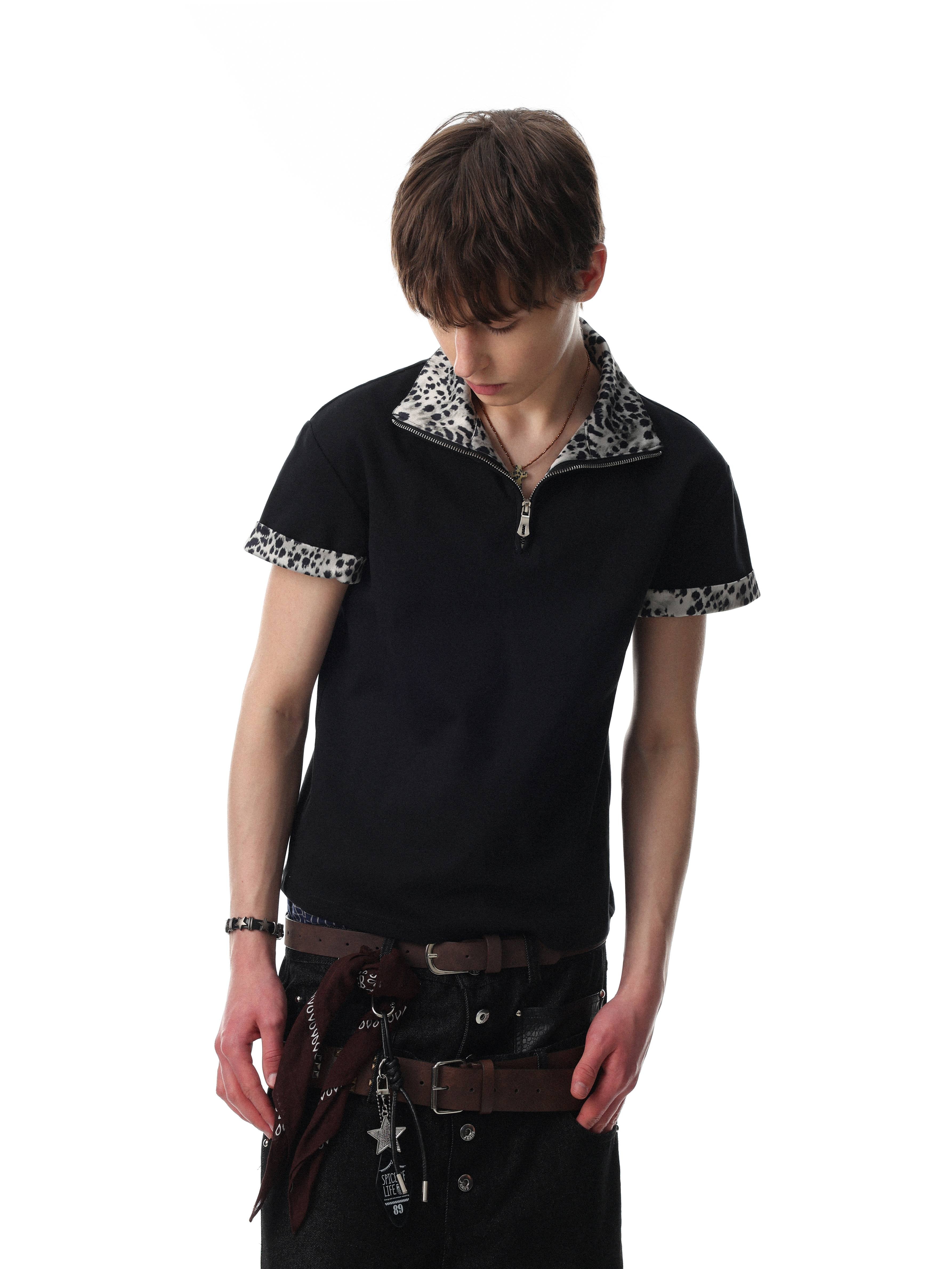 Omirad “Leopard Trim Zip Polo”
