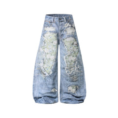 Omirad Floral Patchwork Distressed Jeans