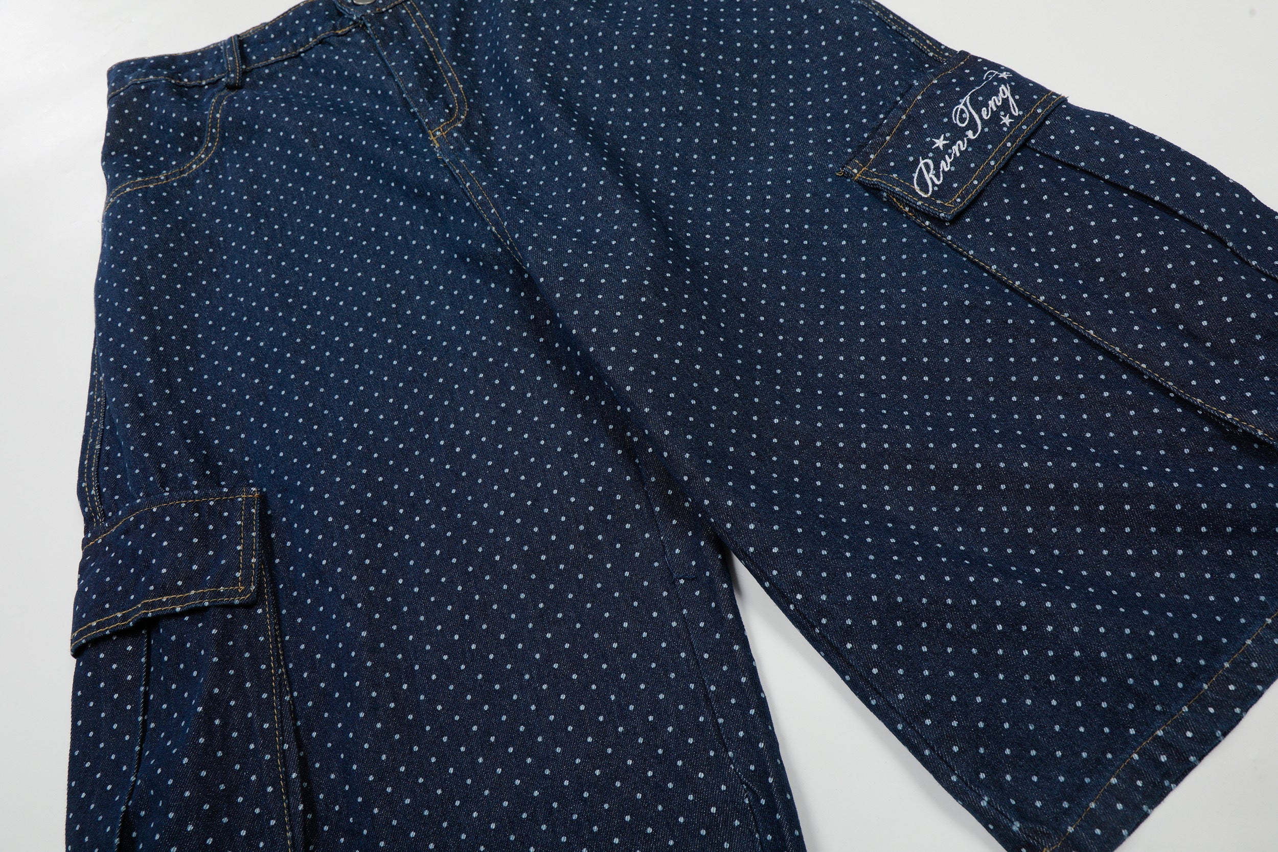 Omirad Polka Dot Denim Cargo Shorts