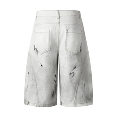Omirad Distressed Gradient Wide-Leg Denim Shorts
