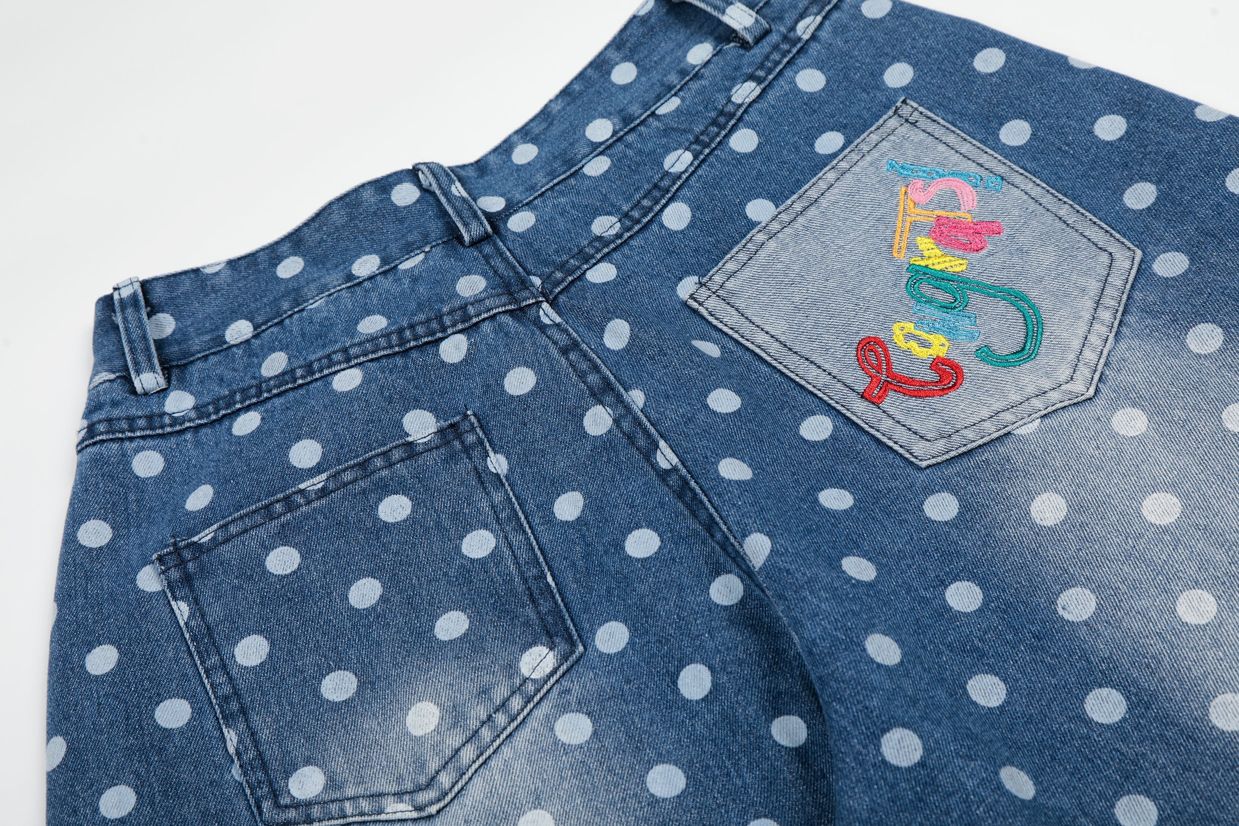 Omirad Polka Dot Washed Denim Jeans