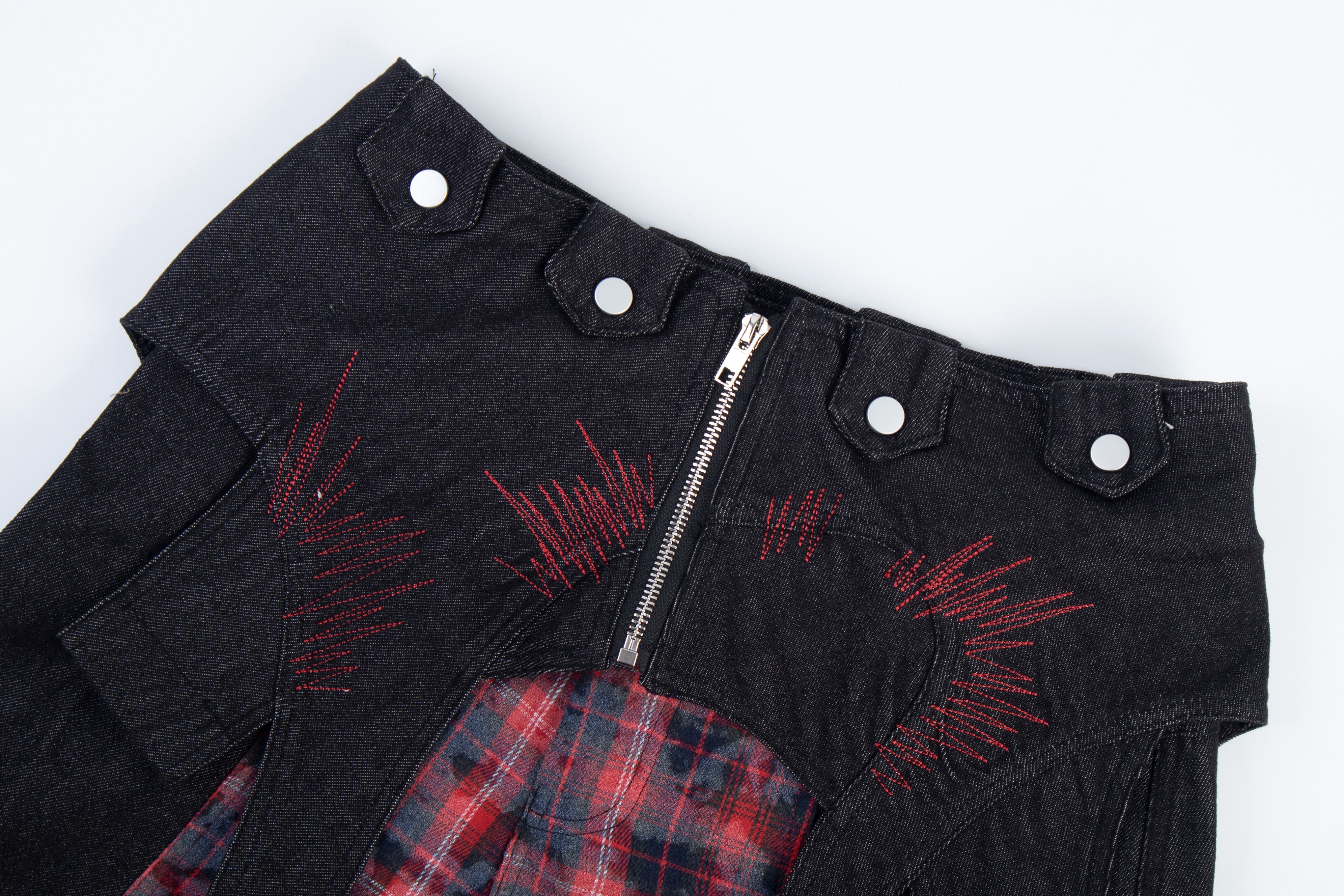 Omirad Layered Plaid Panel Wide-Leg Pants