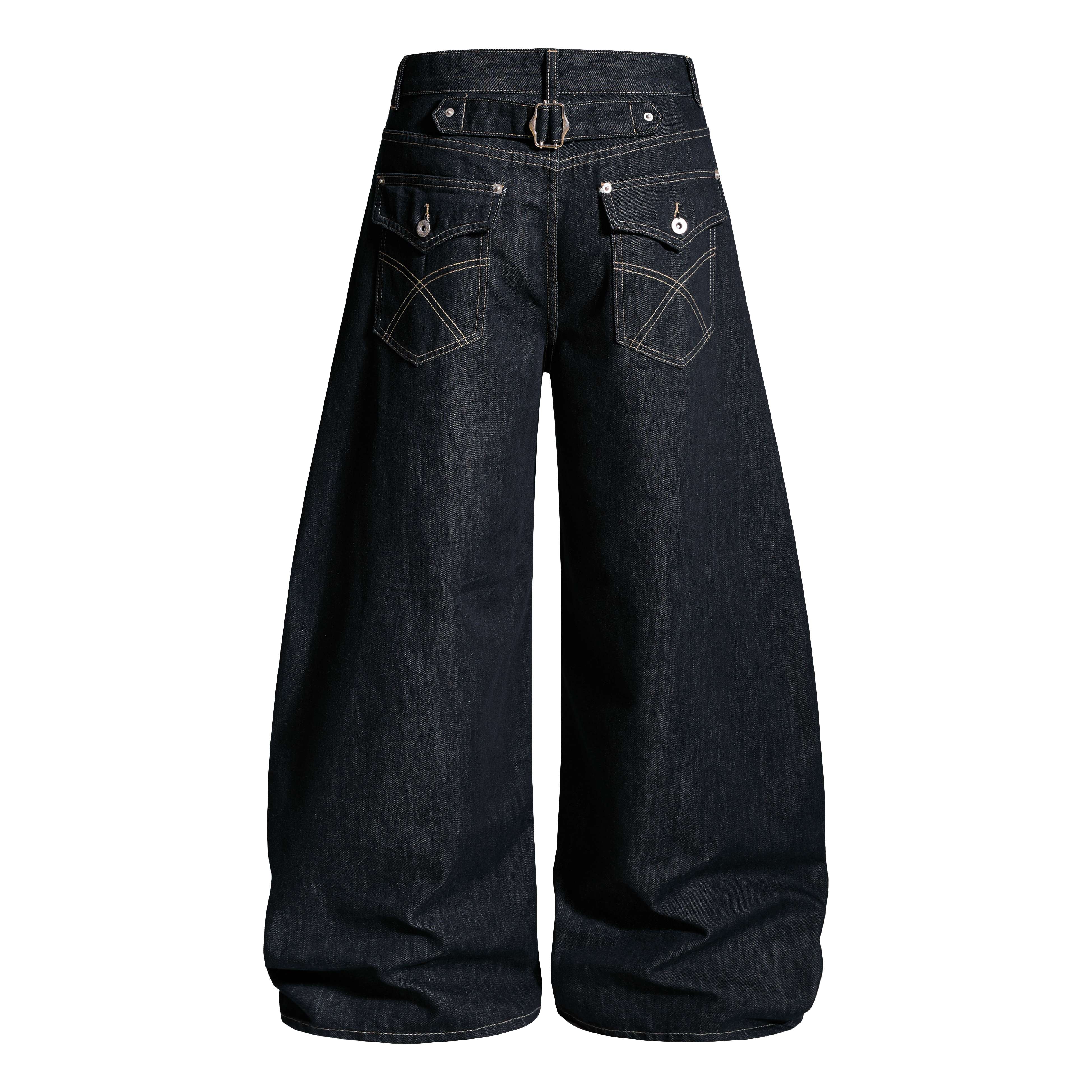 Omirad Buckle Detail Wide-Leg Denim Pants