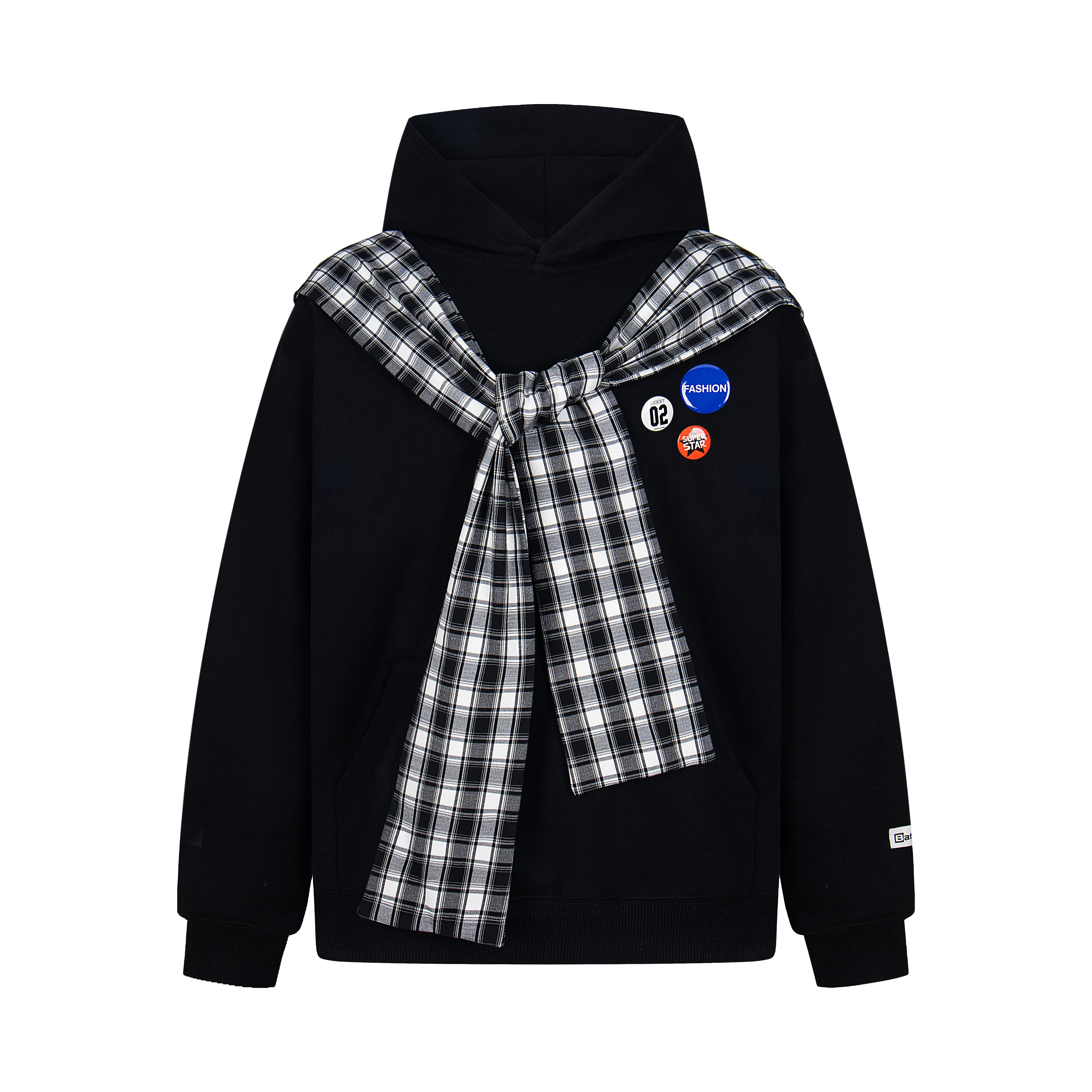 Omirad Plaid-Scarf Layered Hoodie
