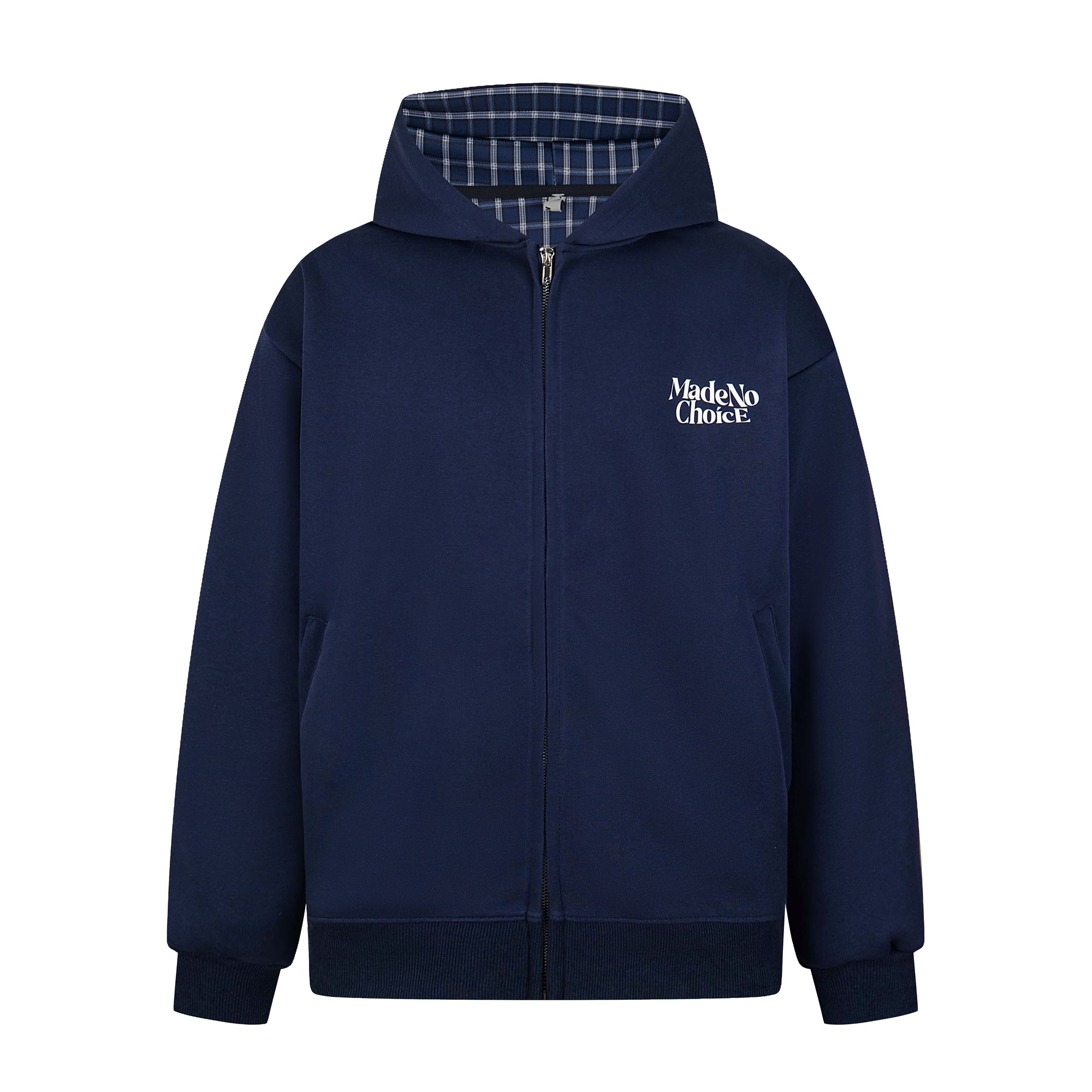 Omirad Plaid-Lined Minimal Zip Hoodie