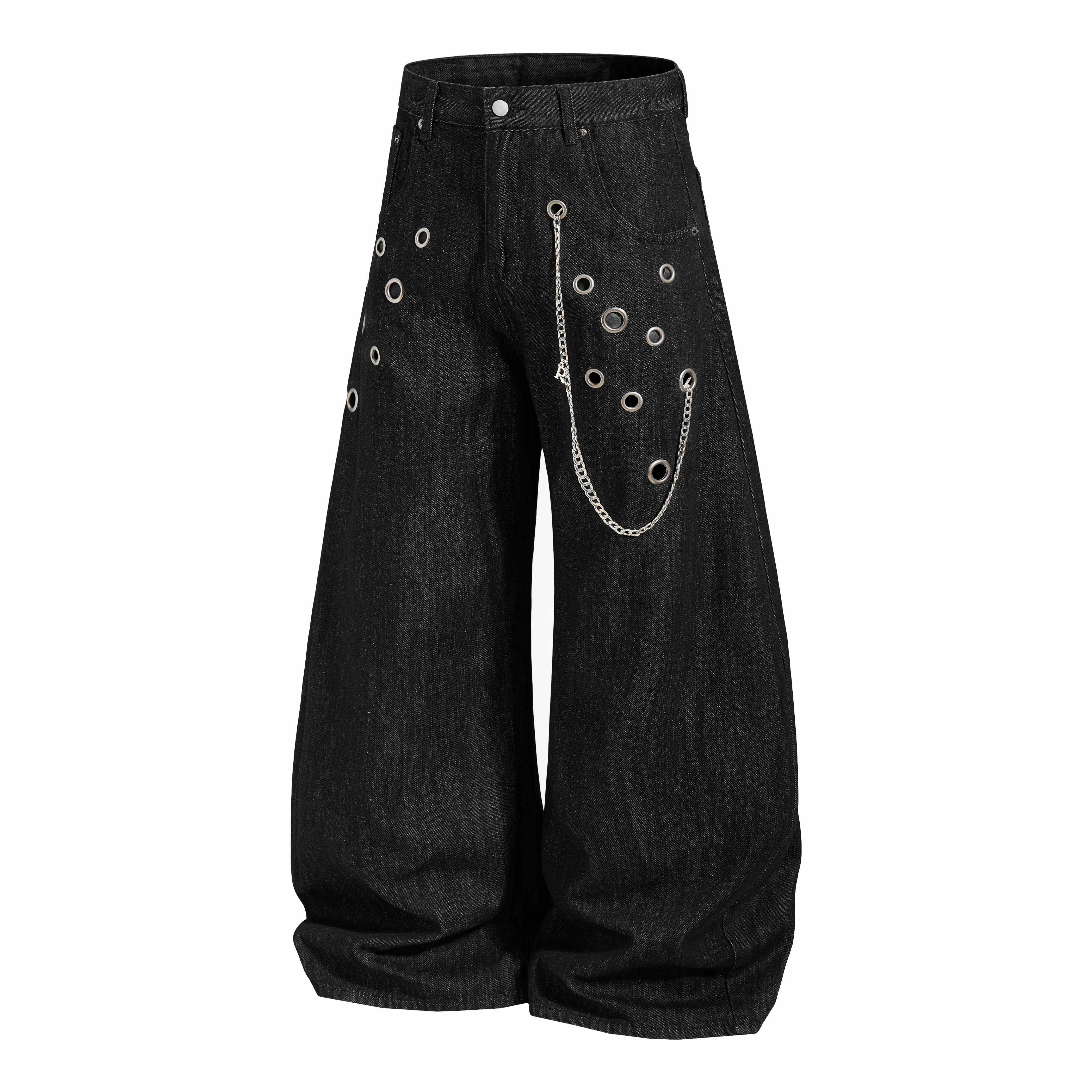 Omirad Rivet Chain Wide-Leg Denim Pants