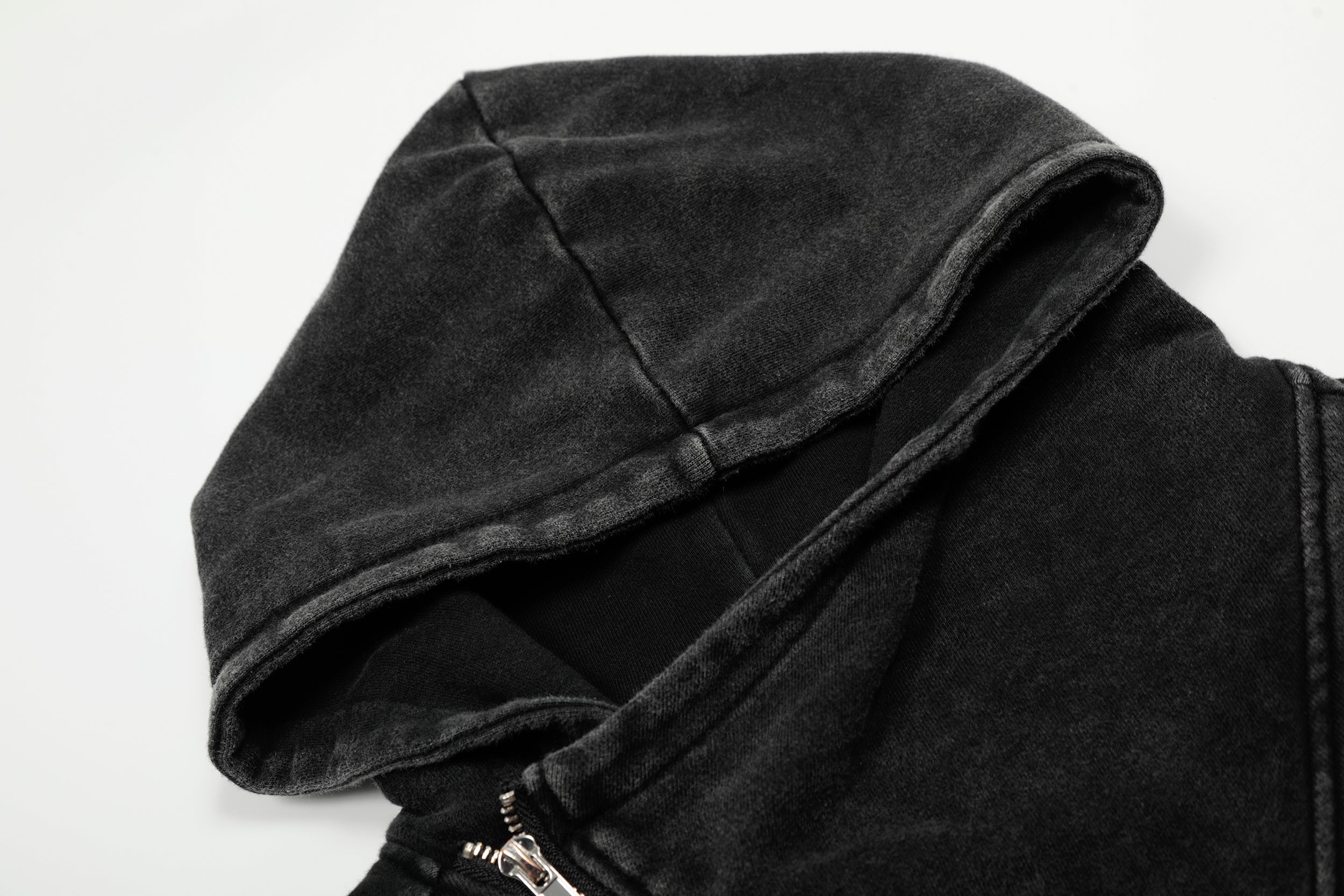 Omirad Asymmetric Zip Washed Hoodie Jacket