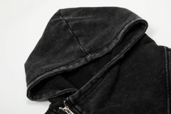 Omirad Asymmetric Zip Washed Hoodie Jacket