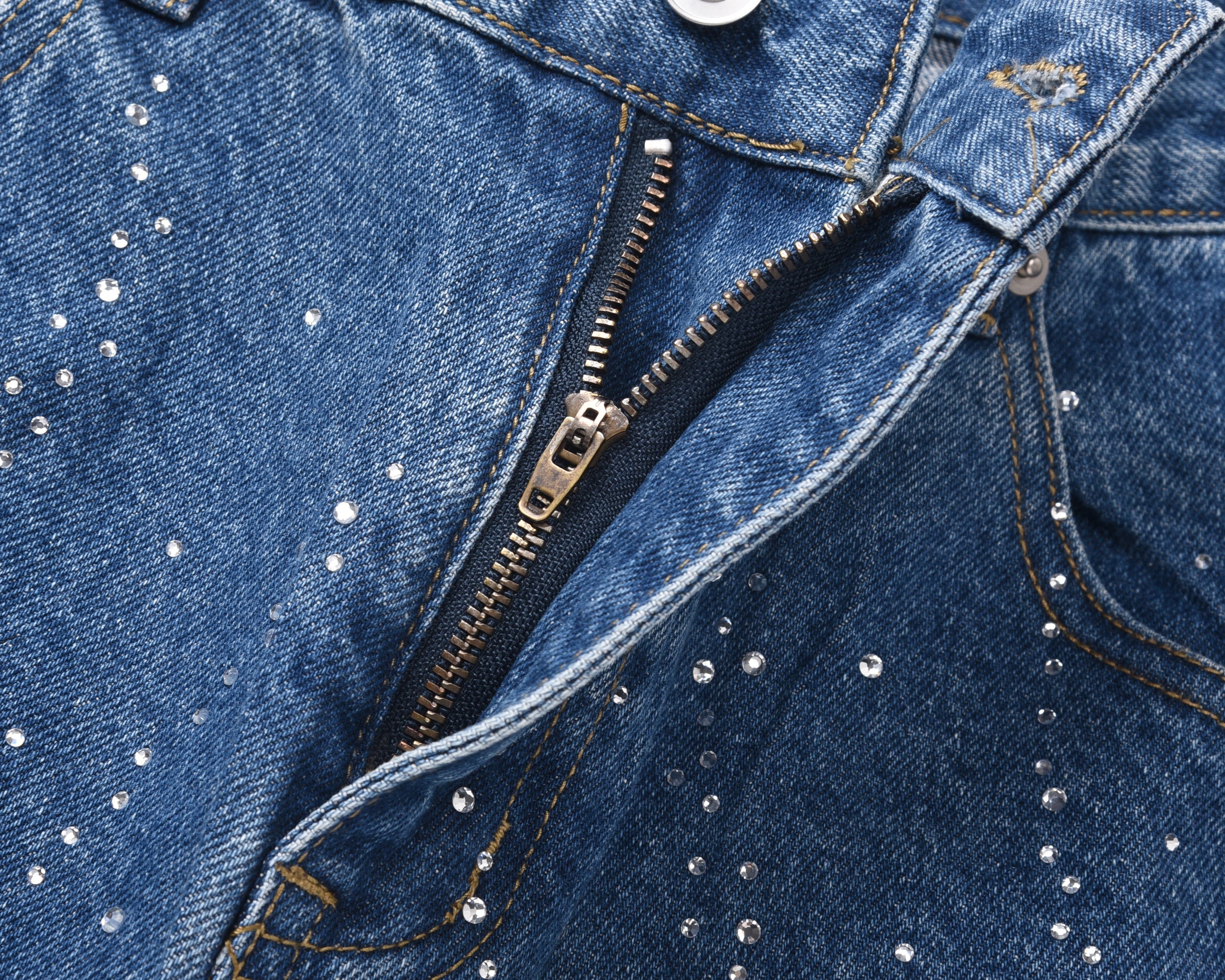 Omirad Rhinestone Burst Denim Shorts