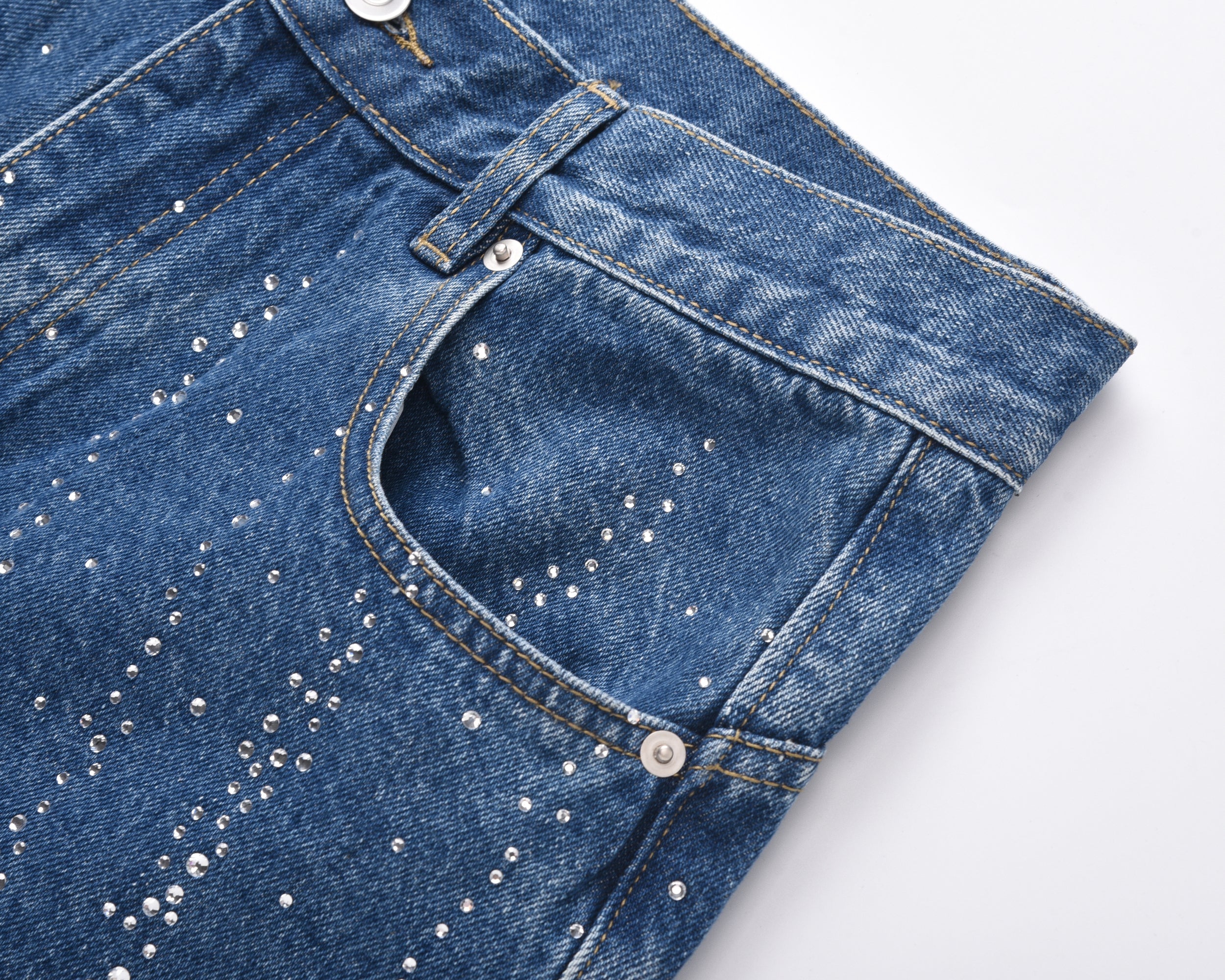 Omirad Rhinestone Burst Denim Shorts