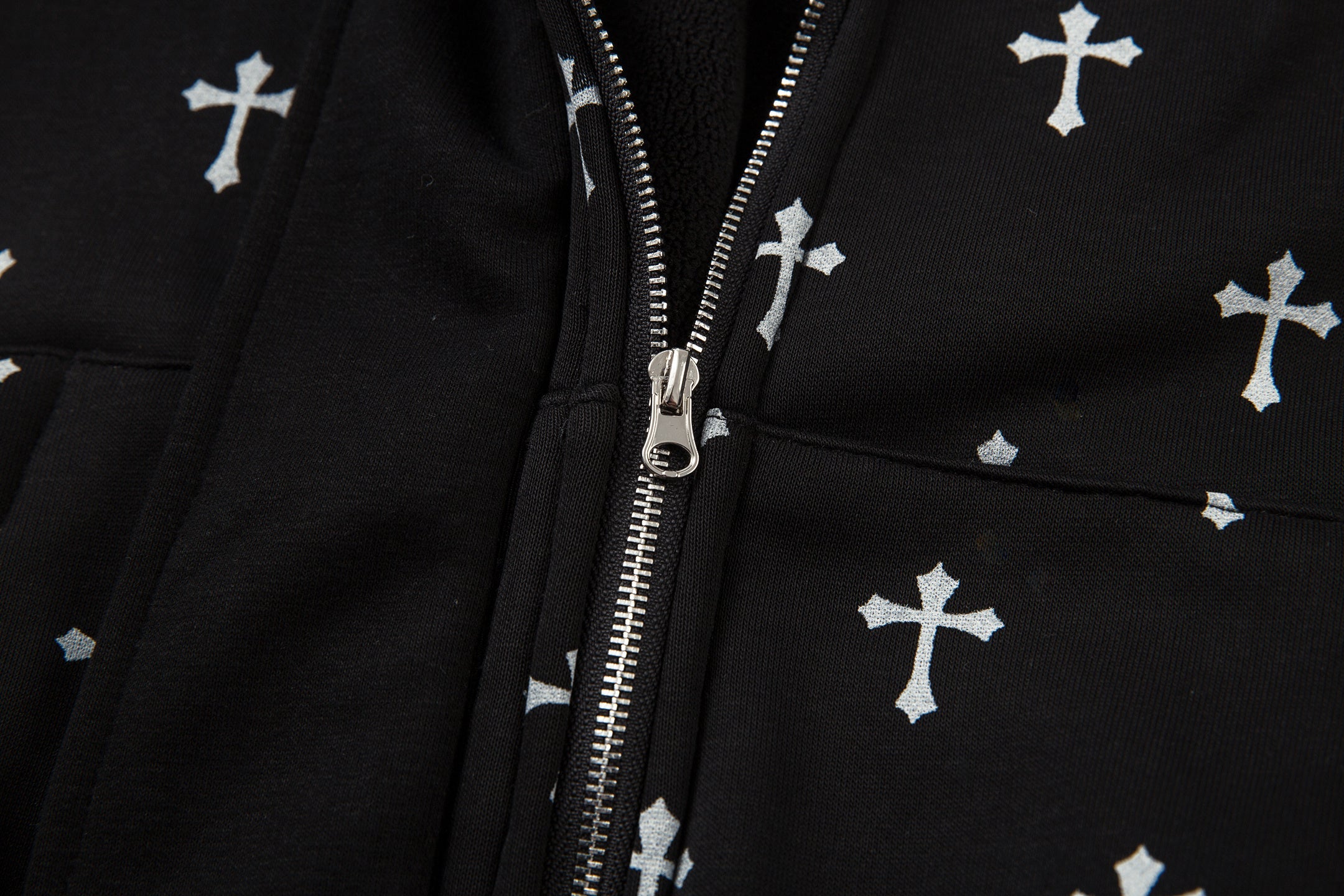 Omirad Cross Print Faux Fur Hooded Jacket