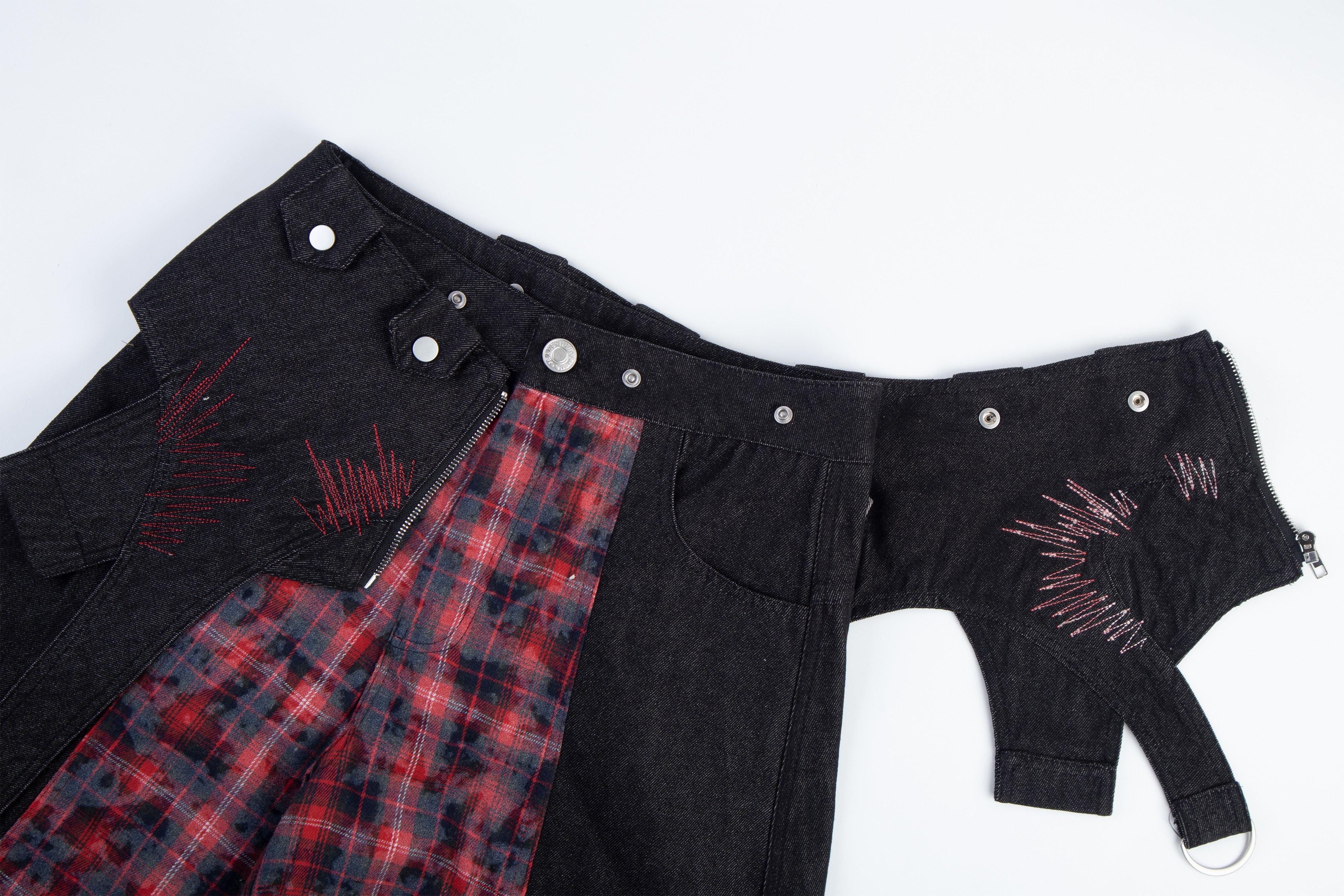 Omirad Layered Plaid Panel Wide-Leg Pants