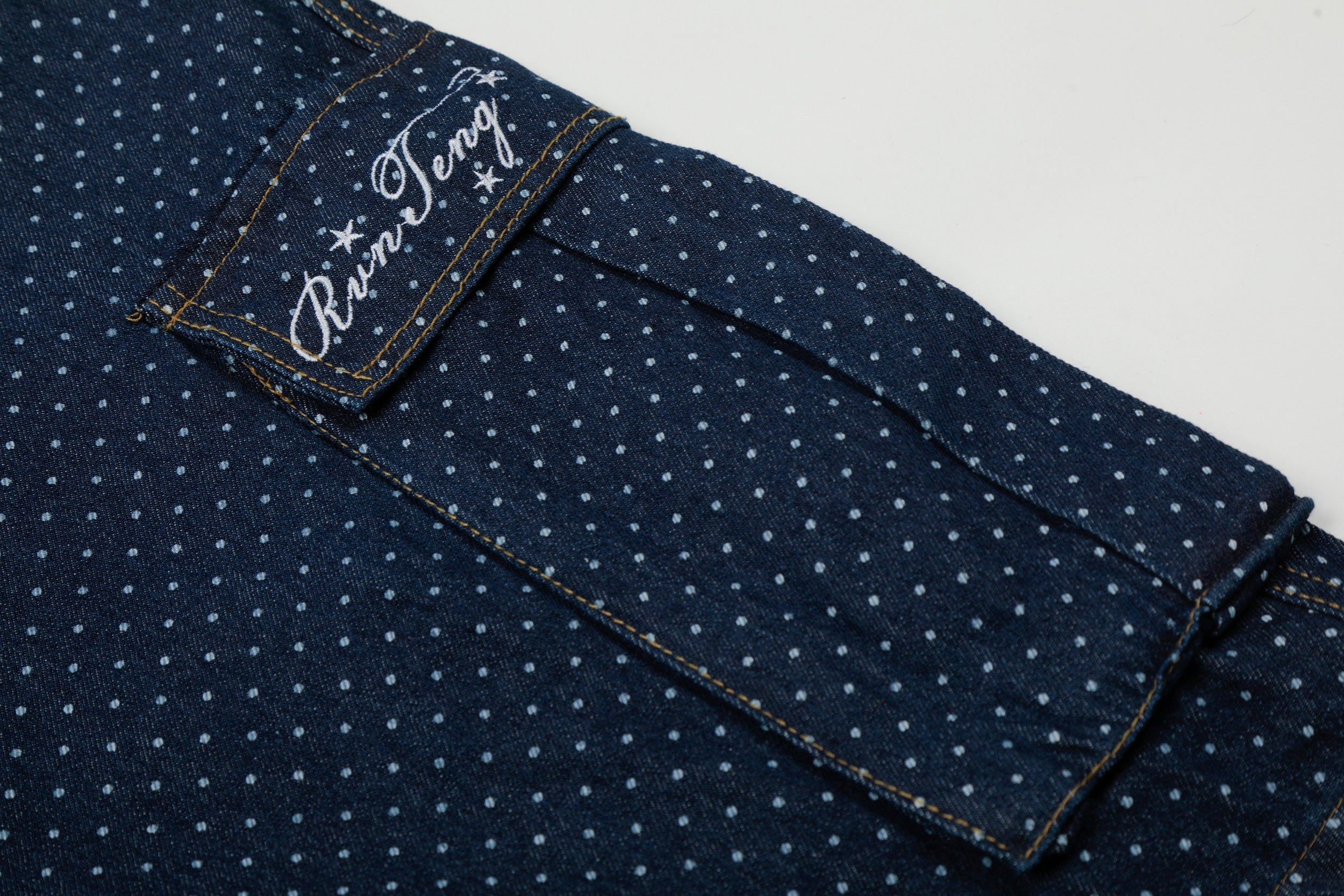 Omirad Polka Dot Denim Cargo Shorts
