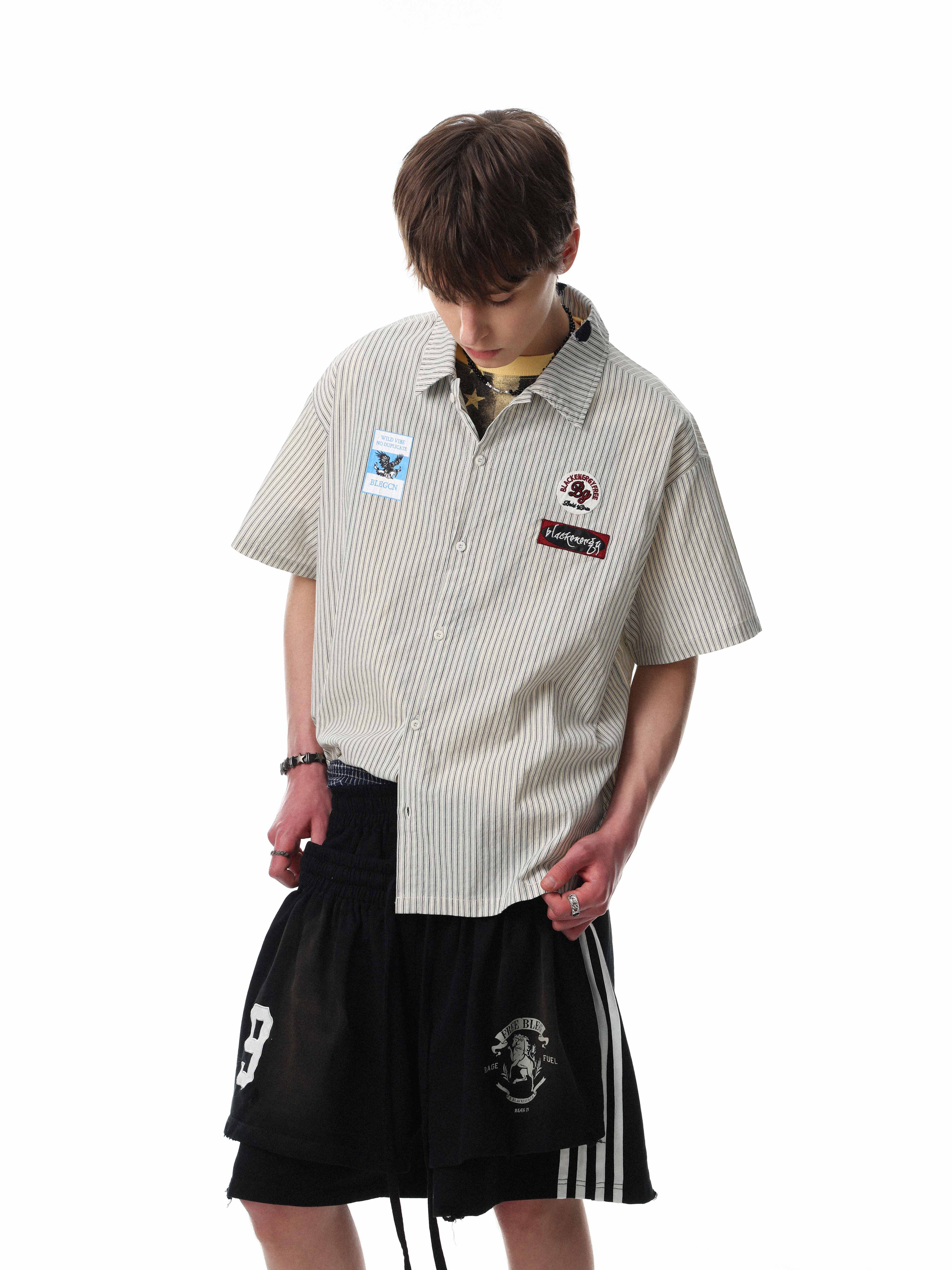 Omirad “Pinstripe Patch Graphic Shirt”