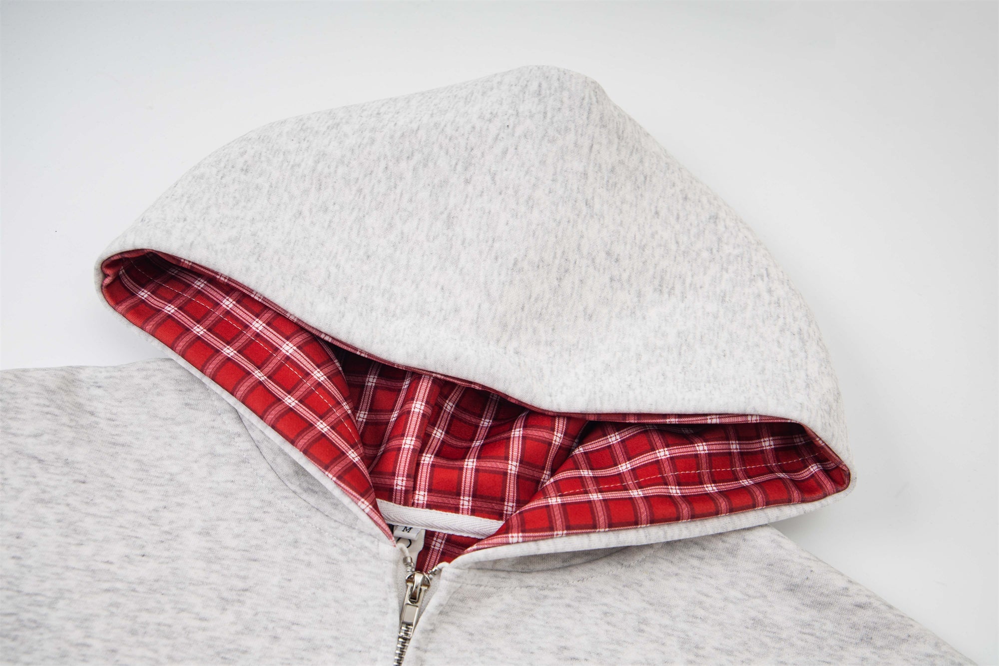 Omirad Plaid-Lined Minimal Zip Hoodie