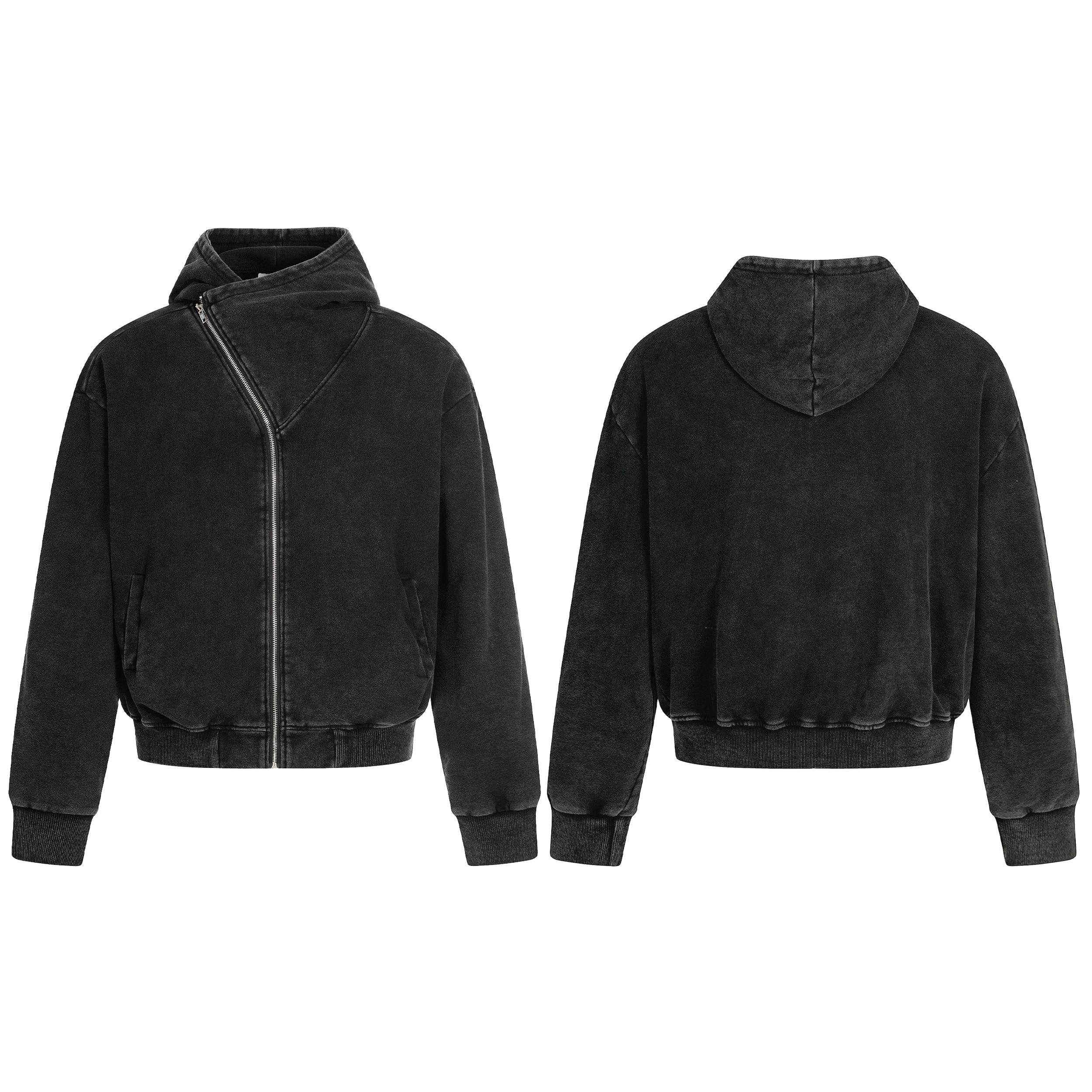 Omirad Asymmetric Zip Washed Hoodie Jacket