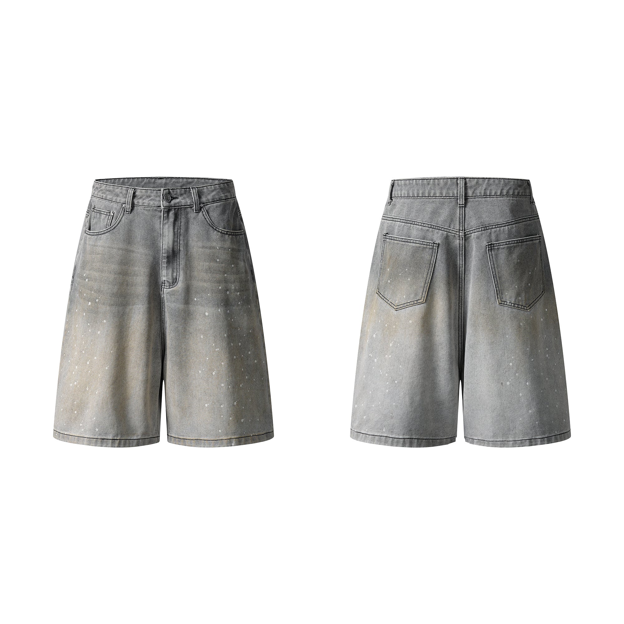 Omirad Speckled Fade Wide-Leg Denim Shorts