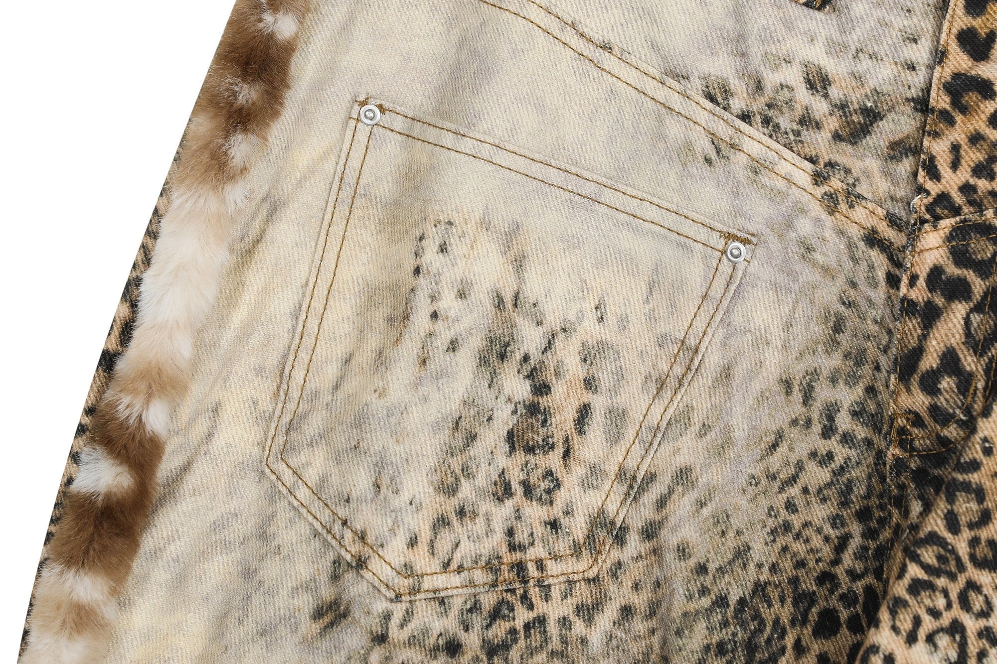 Omirad “Leopard Fur-Trim Wide-Leg Jeans”