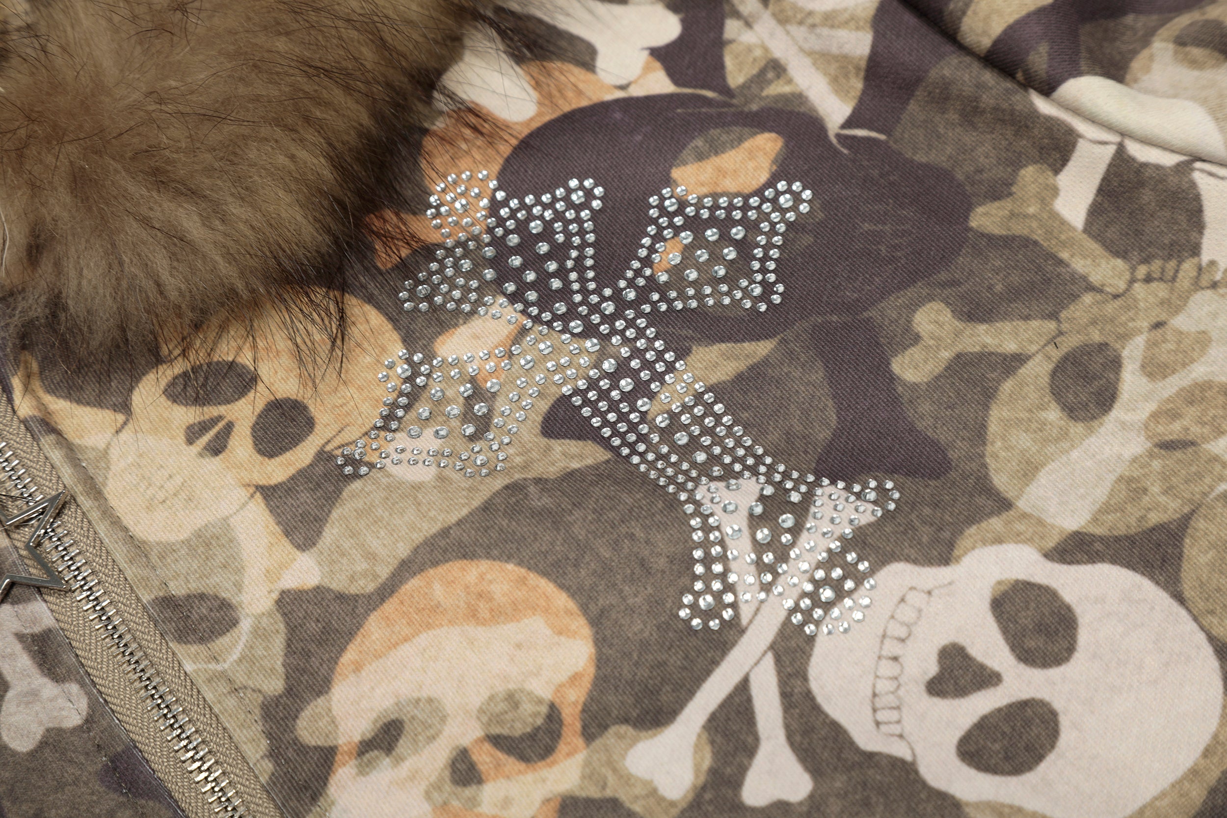 Omirad Skull Camo Fur-Trim Hoodie Jacket