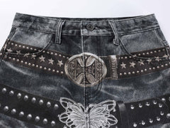 Omirad Washed Studded Wide-Leg Jeans