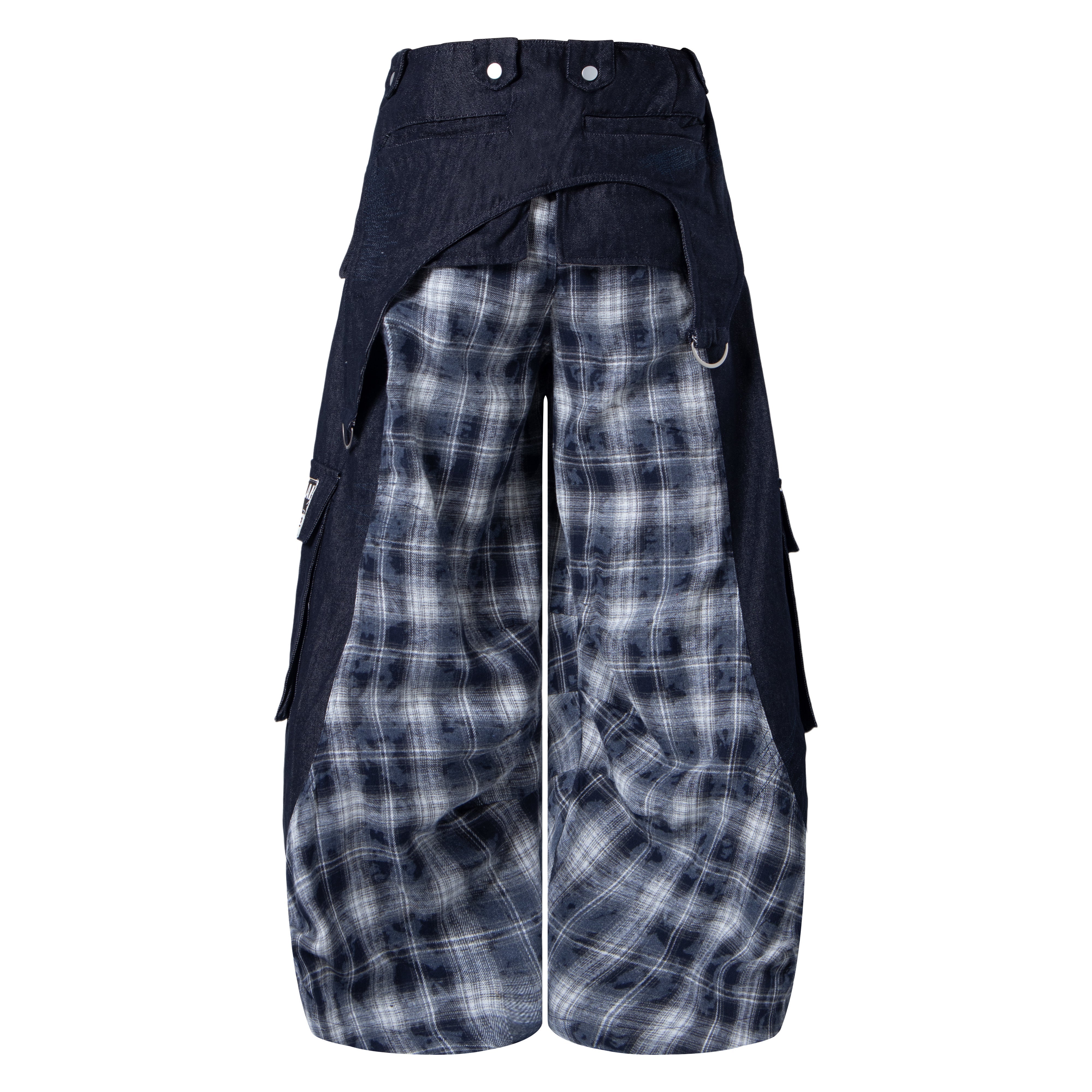 Omirad Layered Plaid Panel Wide-Leg Pants