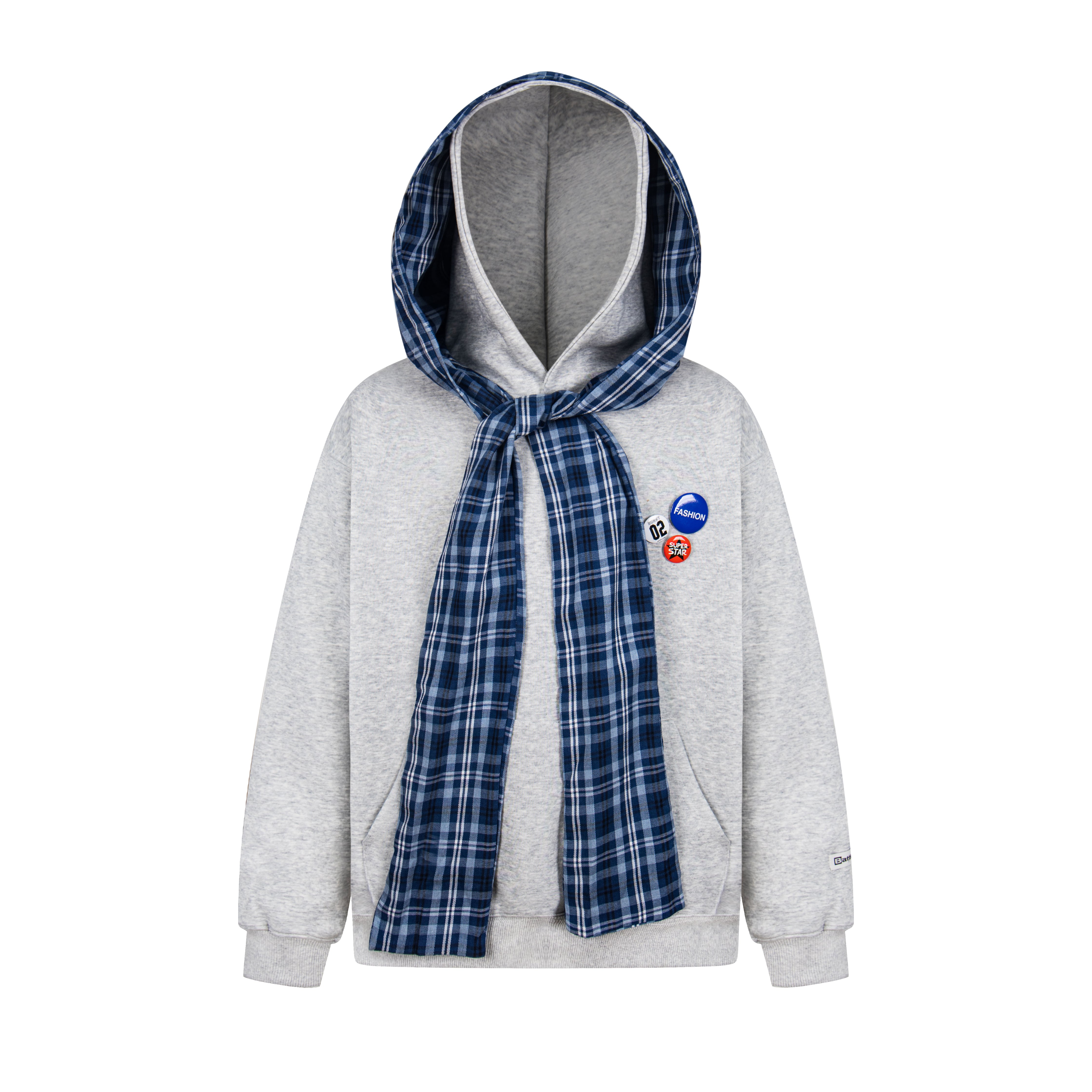 Omirad Plaid-Scarf Layered Hoodie