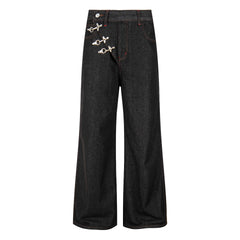 Omirad Hook Closure Wide-Leg Denim Pants