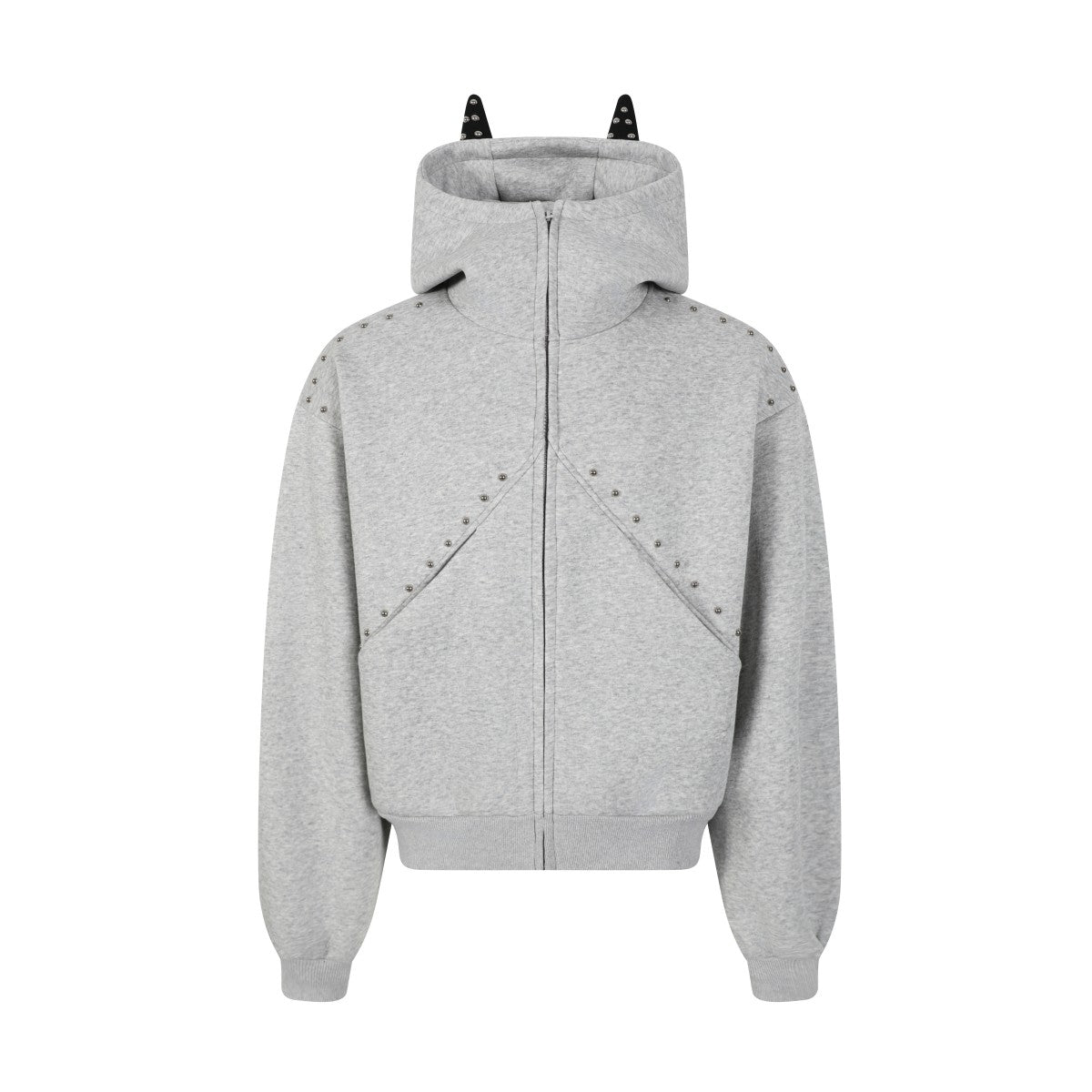 Omirad Devil Horn Studded High-Neck Zip Hoodie