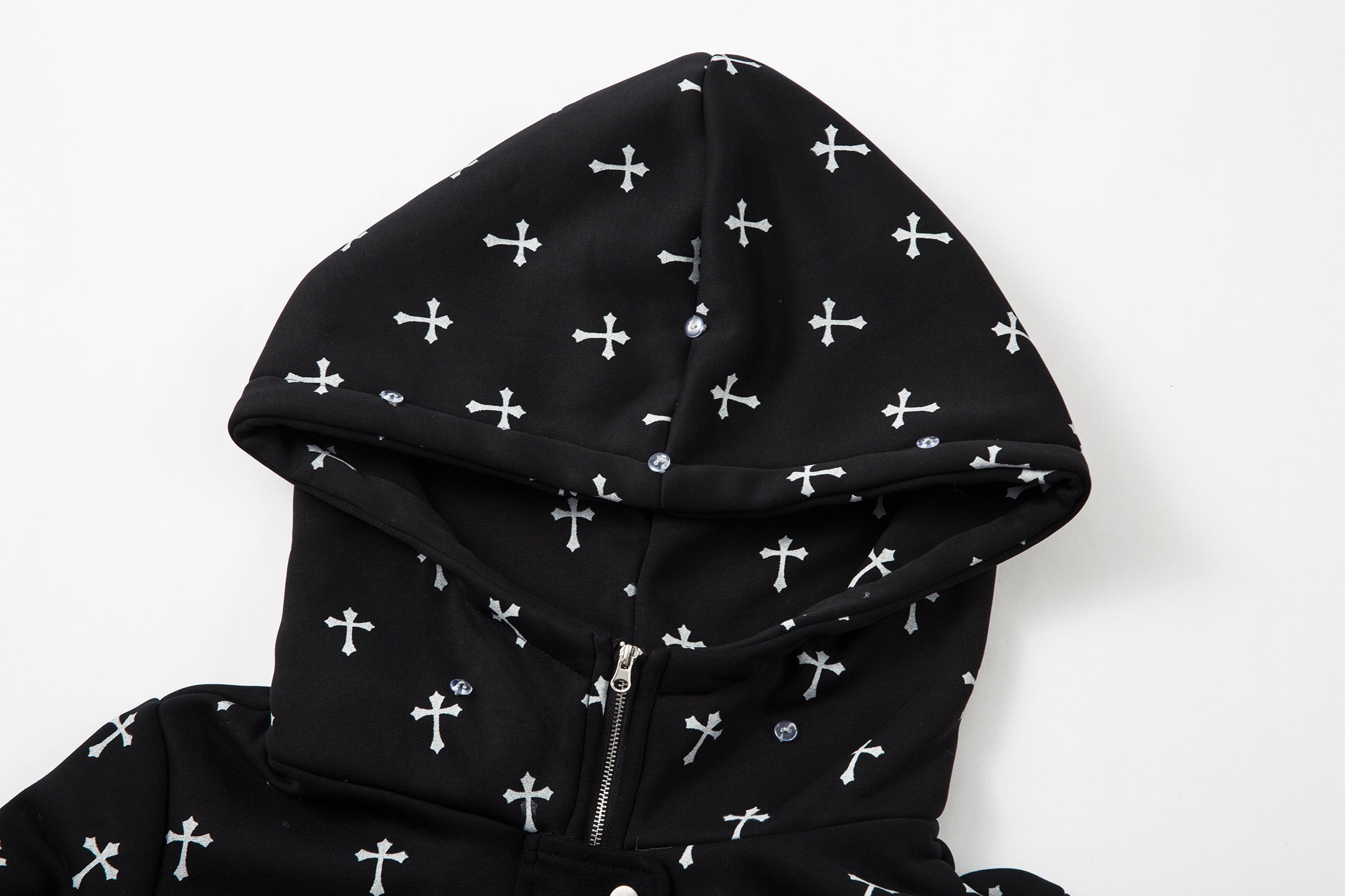 Omirad Cross Print Faux Fur Hooded Jacket